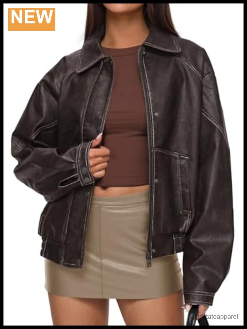 Faux PU Leather Moto Biker Jacket Women Oversized Coat Long Sleeve